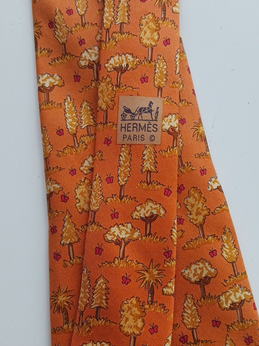 Hermes 7429 HA Vintage 1990s  Trees And Buterflies Silk Tie - Picture 6 of 14